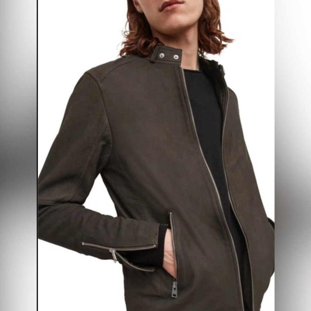 All Saints Cora Suede Leather jacket XS dark olive NWT MSRP $600 - Picture 11 of 11